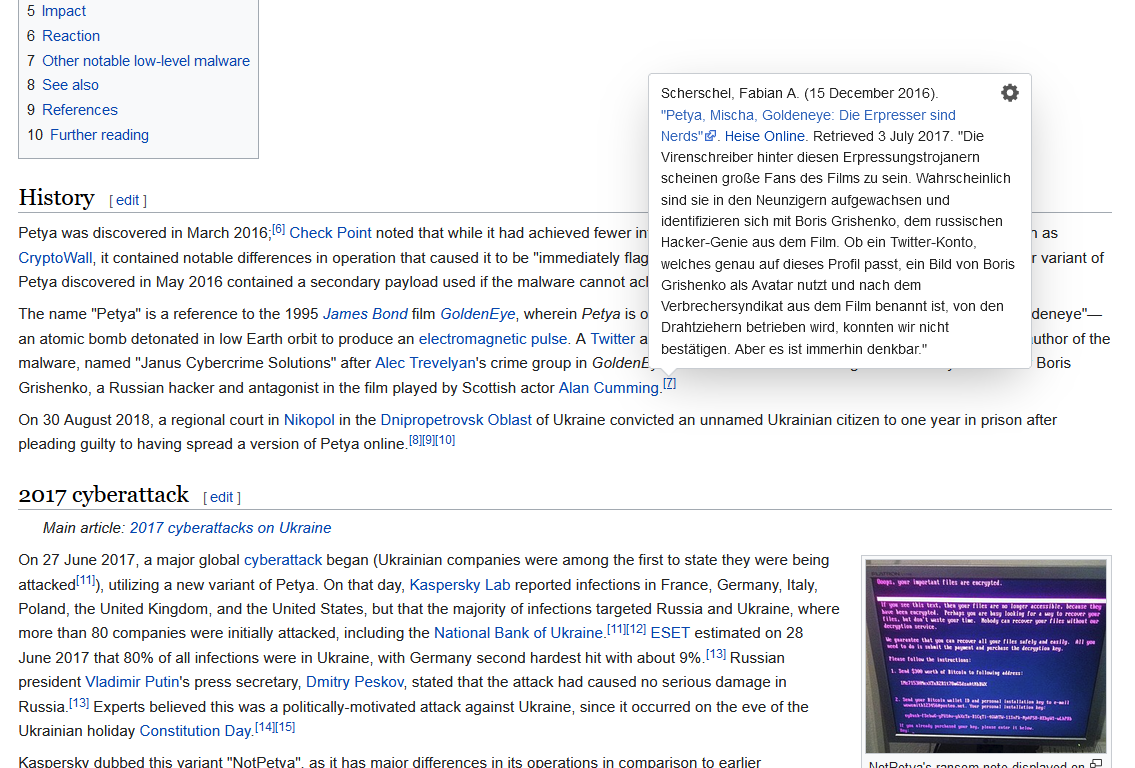 Wikipedia on the NotPetya Name
